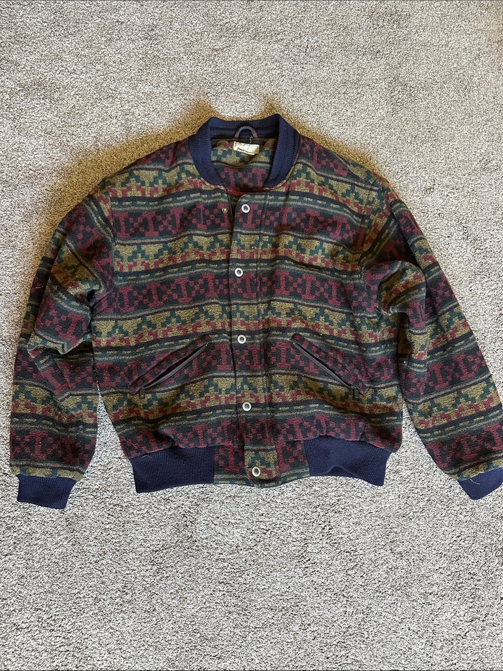 Vintage Patterned Button Bomber Jacket in Olive, Burgundy and Navy